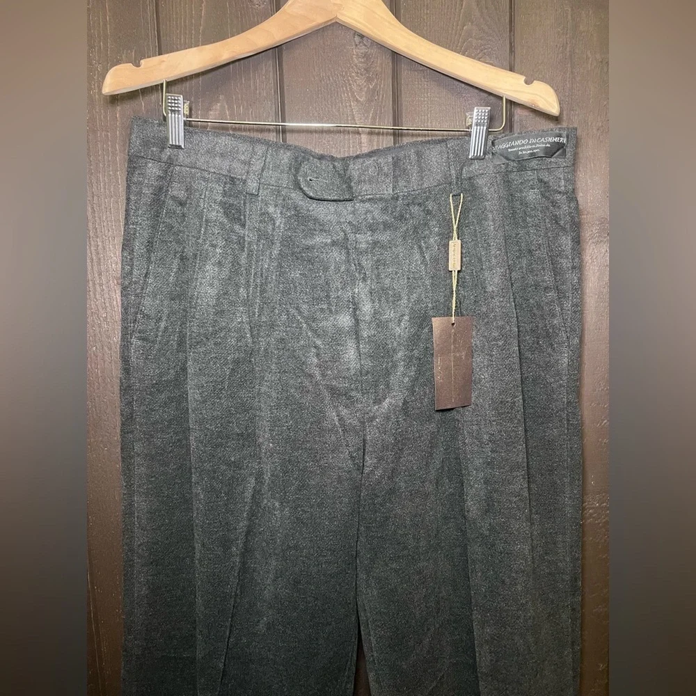 Linea Naturale NWT Cashmere Blend Mens Pants Sz 36x38 UNHEMMEND Charcoal Pleated